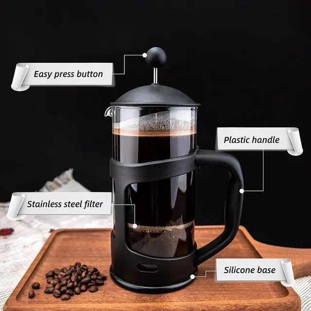 Alt view image 2 of 7 - RAINBEAN Mini French Press Coffee Maker, 1 Cup, 12oz, Maximum Flavor Brewer with Stainless Steel Filter, 350ml - Small