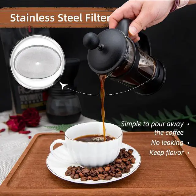 Alt view image 6 of 7 - RAINBEAN Mini French Press Coffee Maker, 1 Cup, 12oz, Maximum Flavor Brewer with Stainless Steel Filter, 350ml - Small