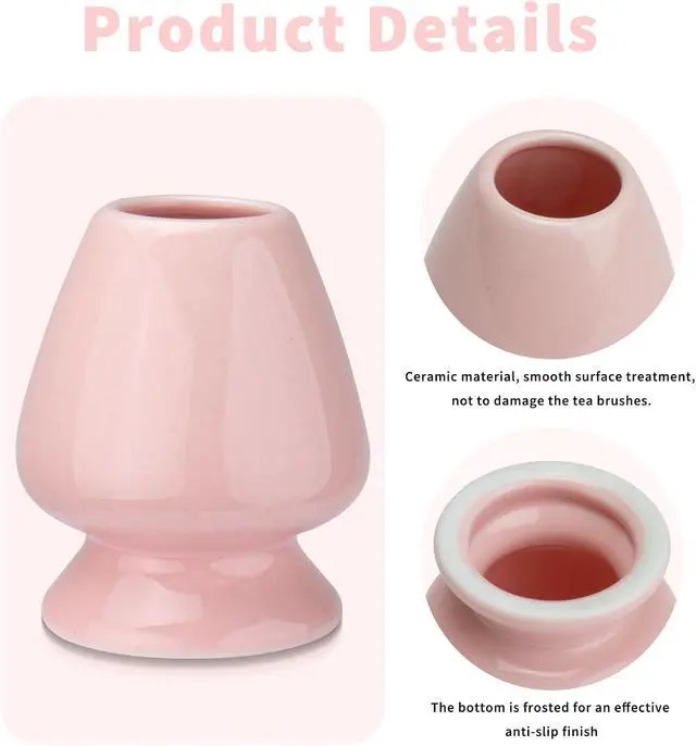 Alt view image 3 of 7 - Traditional Japanese Matcha Tea Whisk Holder, 70mm Chasen Stand, Pink Ceramic, 2.7"L x 2.5"W