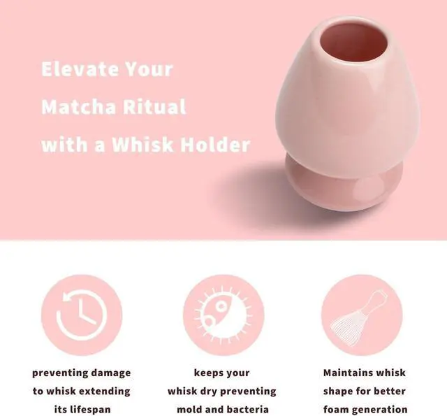 Alt view image 6 of 7 - Traditional Japanese Matcha Tea Whisk Holder, 70mm Chasen Stand, Pink Ceramic, 2.7"L x 2.5"W