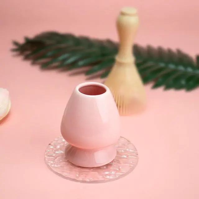 Alt view image 7 of 7 - Traditional Japanese Matcha Tea Whisk Holder, 70mm Chasen Stand, Pink Ceramic, 2.7"L x 2.5"W