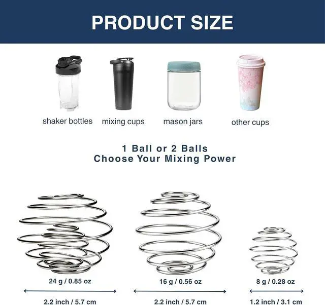 Alt view image 6 of 7 - Shaker Balls for Protein Shakes, 304 Stainless Steel Shaker Balls for Bottles, Smooth Mixing (1 Large 1 Small)