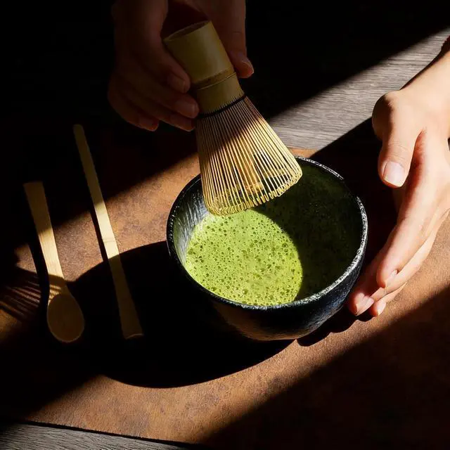 Alt view image 3 of 5 - Japanese Matcha Set, 4-Piece Whisk Kit with Ceramic Bowl (Blue)