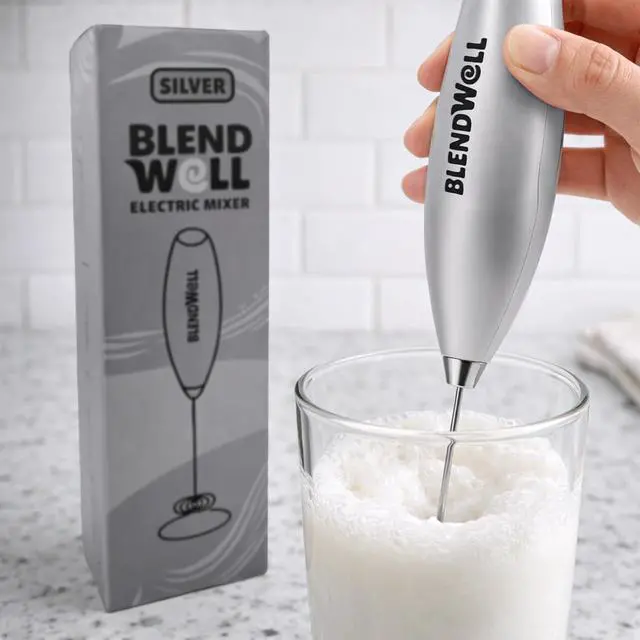 Alt view image 5 of 6 - BlendWell Electric Milk Frother for Matcha and Coffee, Handheld Battery Operated Drink Mixer with Stand, Stainless Steel Whisk, Silver