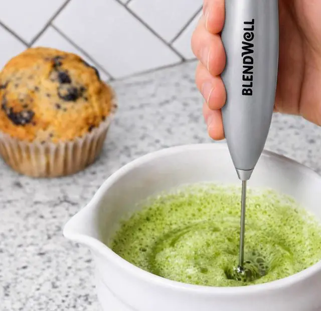 Alt view image 6 of 6 - BlendWell Electric Milk Frother for Matcha and Coffee, Handheld Battery Operated Drink Mixer with Stand, Stainless Steel Whisk, Silver