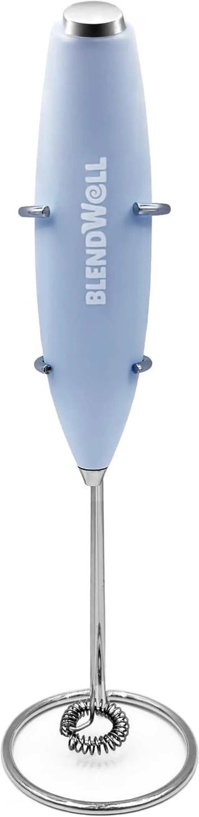 Main image of BlendWell Electric Milk Frother for Matcha and Coffee, Handheld Battery Operated Drink Mixer with Stand, Stainless Steel Whisk, Light Blue