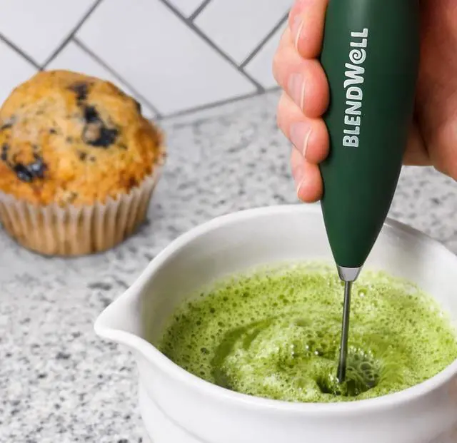 Alt view image 6 of 6 - BlendWell Electric Milk Frother for Matcha and Coffee, Handheld Battery Operated Drink Mixer with Stand, Stainless Steel Whisk, Green