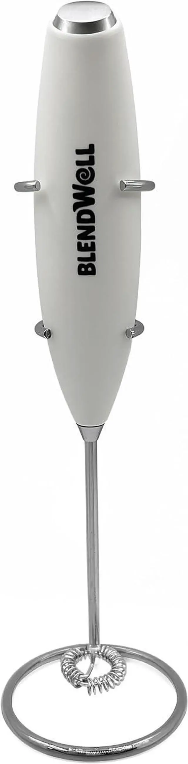 Main image of BlendWell Electric Milk Frother for Matcha and Coffee, Handheld Battery Operated Drink Mixer with Stand, Stainless Steel Whisk, White
