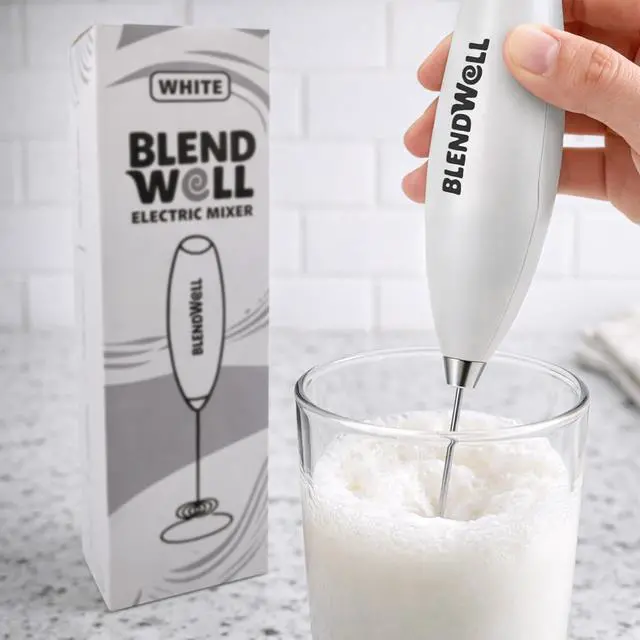 Alt view image 5 of 6 - BlendWell Electric Milk Frother for Matcha and Coffee, Handheld Battery Operated Drink Mixer with Stand, Stainless Steel Whisk, White