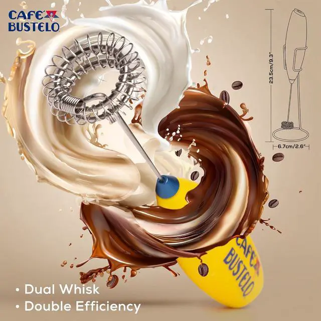 Alt view image 5 of 7 - Café Bustelo Electric Coffee Milk Frother Handheld Battery-Operated Drink Mixer with Stainless Steel Whisk & Stand, Bold Yellow Design, Perfect for Lattes, Cappuccinos & Café-Style Coffee Drinks
