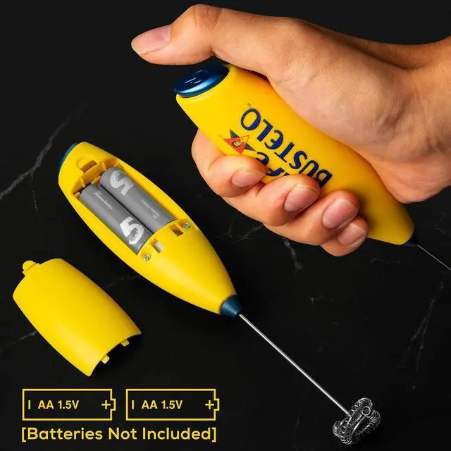 Alt view image 6 of 7 - Café Bustelo Electric Coffee Milk Frother Handheld Battery-Operated Drink Mixer with Stainless Steel Whisk & Stand, Bold Yellow Design, Perfect for Lattes, Cappuccinos & Café-Style Coffee Drinks