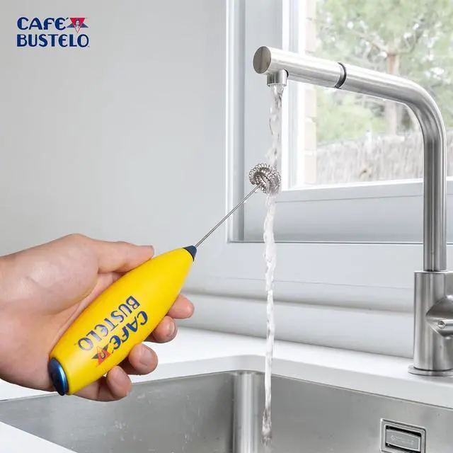 Alt view image 7 of 7 - Café Bustelo Electric Coffee Milk Frother Handheld Battery-Operated Drink Mixer with Stainless Steel Whisk & Stand, Bold Yellow Design, Perfect for Lattes, Cappuccinos & Café-Style Coffee Drinks