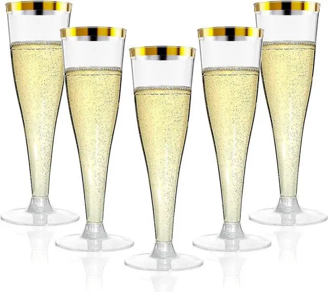 Main image of 20 Pack Champagne Flutes Plastic Wine Glasses Disposable, 4.5 Oz Gold Rim Mimosa Glasses for 2026 Engagement Wedding Birthday Bar Soccer Football Party Supplies, Bulk Toasting Cocktail Cups