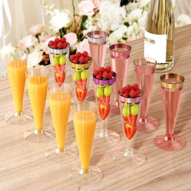 Alt view image 5 of 7 - 20 Pack Champagne Flutes Plastic Wine Glasses Disposable, 4.5 Oz Gold Rim Mimosa Glasses for 2026 Engagement Wedding Birthday Bar Soccer Football Party Supplies, Bulk Toasting Cocktail Cups