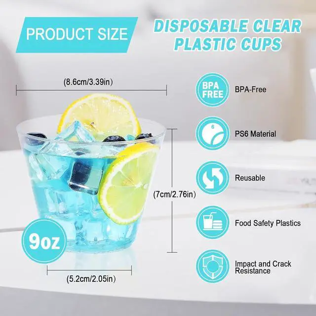 Alt view image 4 of 6 - BYSNOW 50 Pack 9 oz Clear Plastic Cups, Disposable Plastic Cocktail Cups