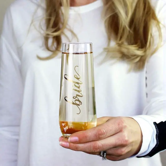 Alt view image 5 of 5 - Lillian Rose Gold "Bride" Stemless Champagne Glass