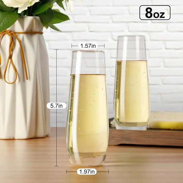 Alt view image 2 of 6 - PARACITY Stemless Champagne Flutes Set of 2, 8 oz Glass Cups for Cocktails