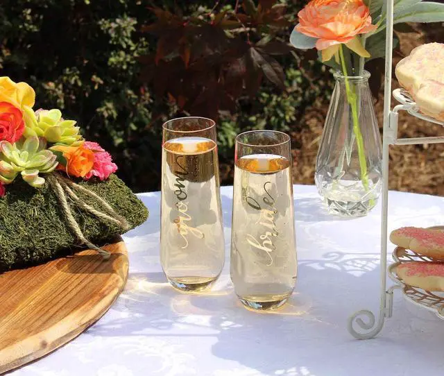 Alt view image 3 of 5 - Lillian Rose Gold "Bride" Stemless Champagne Glass