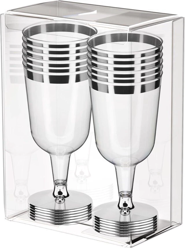 Alt view image 4 of 4 - DecorRack 12 Plastic Wine Glasses, 6 oz, BPA-Free Stackable, Silver