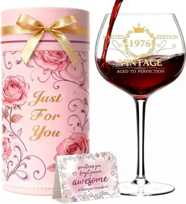 Main image of DeeCoo 50TH Birthday Gifts for Women, Vintage 1976 Engraved 16 oz Wine Glass, 50 Year Old Birthday Decorations, Funny Birthday Gift Idea for Her, Friends, Daughter, Sister, Mom - Turning 50 Present