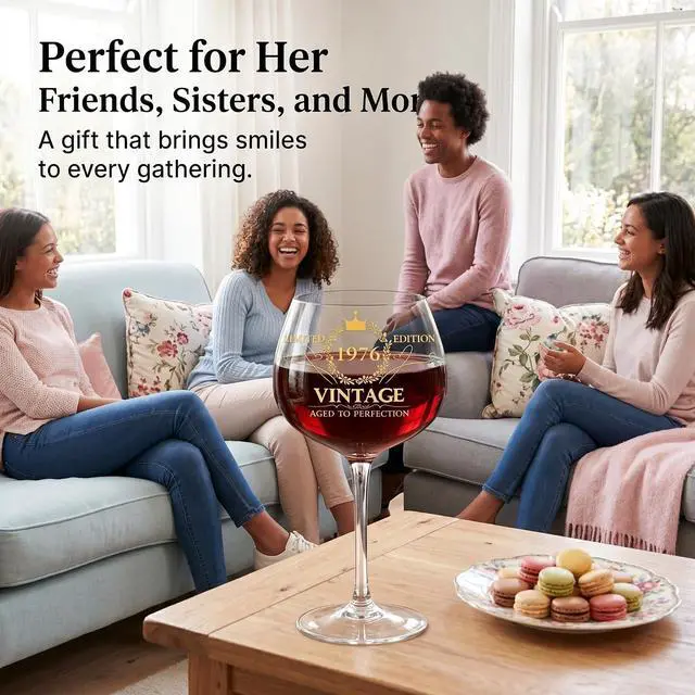 Alt view image 7 of 7 - DeeCoo 50TH Birthday Gifts for Women, Vintage 1976 Engraved 16 oz Wine Glass, 50 Year Old Birthday Decorations, Funny Birthday Gift Idea for Her, Friends, Daughter, Sister, Mom - Turning 50 Present