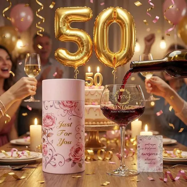 Alt view image 6 of 7 - DeeCoo 50TH Birthday Gifts for Women, Vintage 1976 Engraved 16 oz Wine Glass, 50 Year Old Birthday Decorations, Funny Birthday Gift Idea for Her, Friends, Daughter, Sister, Mom - Turning 50 Present