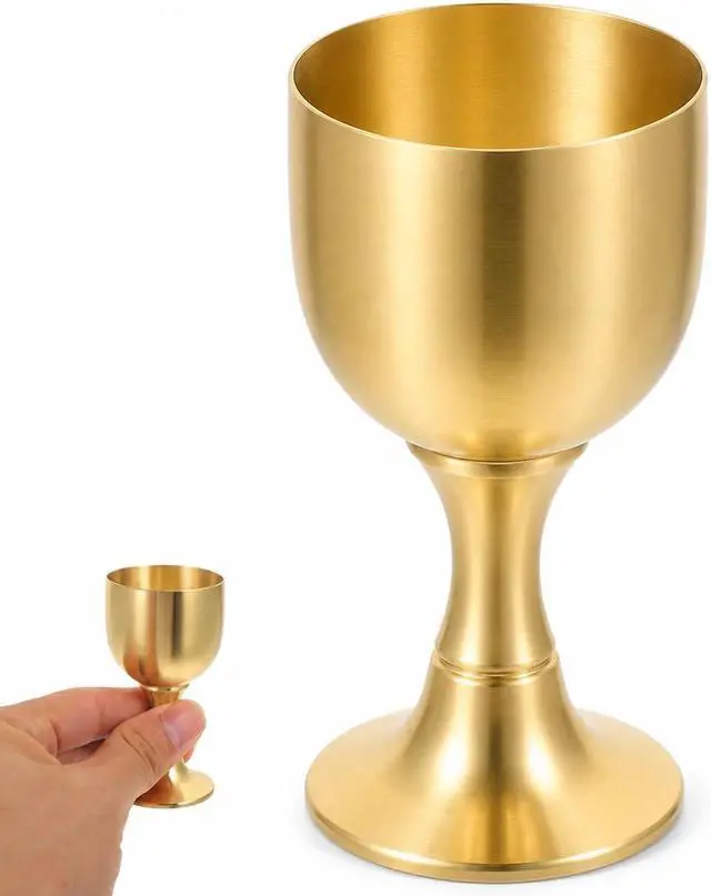 Main image of VOSAREA Mini Chalice Goblet Vintage Metal Shot Glasses Gold Communion Cup Brass Altar Wine Glasses Buddha Water Offering Bowl for Church Ritual Cocktail Holy Water