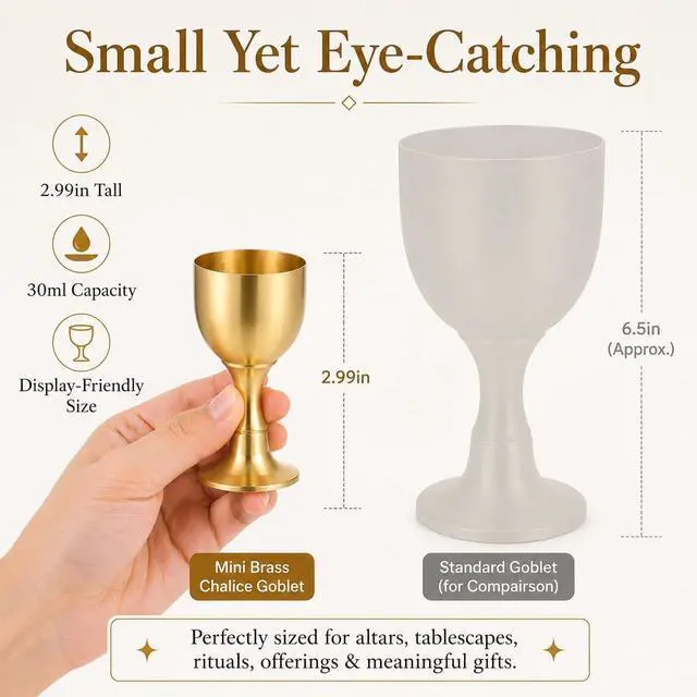 Alt view image 2 of 7 - VOSAREA Mini Chalice Goblet Vintage Metal Shot Glasses Gold Communion Cup Brass Altar Wine Glasses Buddha Water Offering Bowl for Church Ritual Cocktail Holy Water