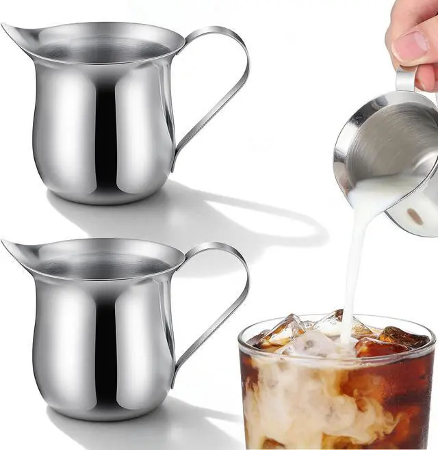 Main image of Stainless Steel Creamer Pitcher 60ml 2PCS Stainless Steel Bell Creamer, Milk Frother Cup Small Frothing Pitcher for Coffee Barista Cappuccino Shop Restaurant Bakery Kitchen