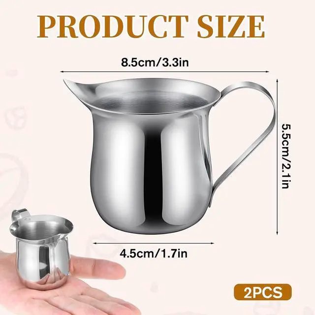 Alt view image 2 of 7 - Stainless Steel Creamer Pitcher 60ml 2PCS Stainless Steel Bell Creamer, Milk Frother Cup Small Frothing Pitcher for Coffee Barista Cappuccino Shop Restaurant Bakery Kitchen