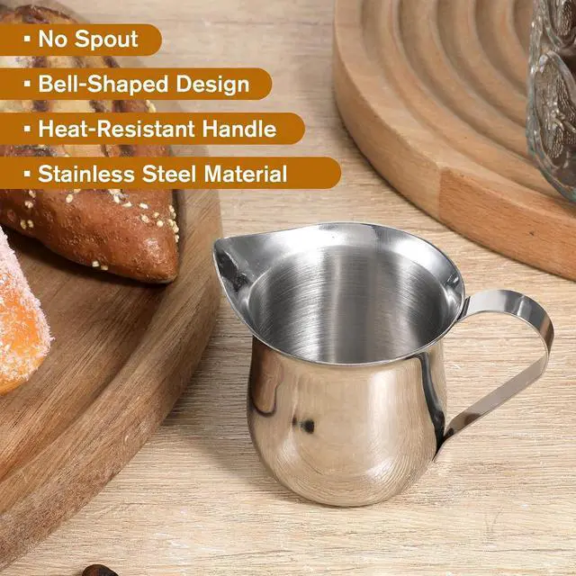 Alt view image 5 of 7 - Stainless Steel Creamer Pitcher 60ml 2PCS Stainless Steel Bell Creamer, Milk Frother Cup Small Frothing Pitcher for Coffee Barista Cappuccino Shop Restaurant Bakery Kitchen