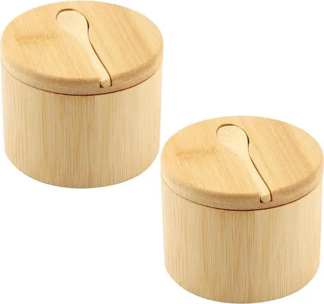 Alt view image 2 of 7 - 2Pcs Bamboo Salt Cellar with Magnetic Swivel Lid & Spoon, 6 oz Spice Bowl Bamboo Storage Box Salt Container to Storage Pepper, Table Salt, Gourmet Salts, Spice, Sugar(SIZE:6 oz)