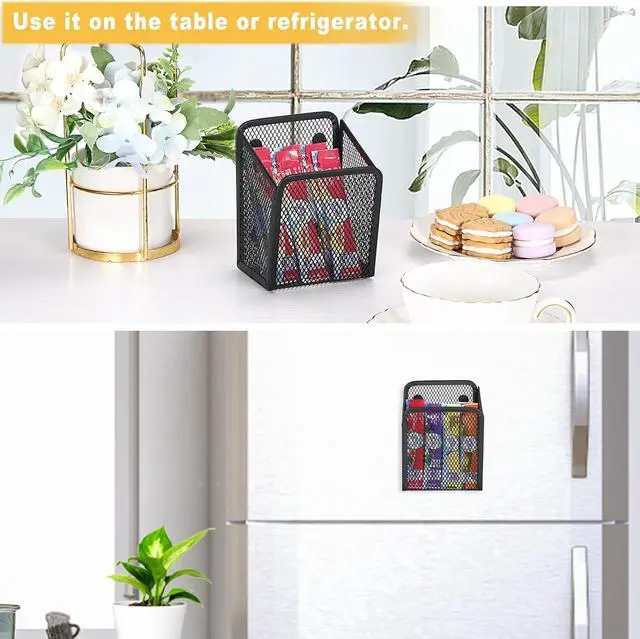 Alt view image 5 of 7 - ELLDOO Magnetic Water Drink Packet Holder, Magnetic Metal Mesh Tea Bag Organizer Sugar Packet Basket, Kitchen Organizers and Storage for Refrigerator and Countertop