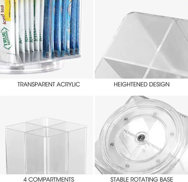 Alt view image 5 of 7 - AIEVE Drink Packet Organizer, Lazy Susan Organizer for Water Flavor Packets, Drink Mix Rotating Turntable Sugar Packet Holder Container for Pantry Organizers and Storage, Square
