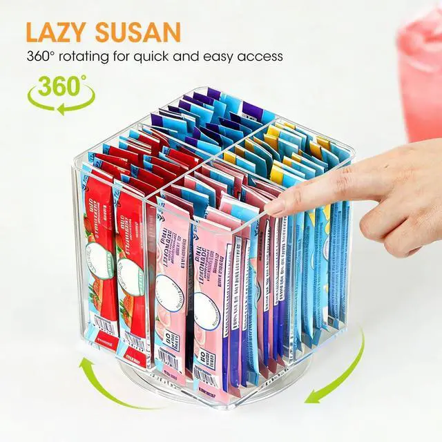 Alt view image 2 of 7 - AIEVE Drink Packet Organizer, Lazy Susan Organizer for Water Flavor Packets, Drink Mix Rotating Turntable Sugar Packet Holder Container for Pantry Organizers and Storage, Square