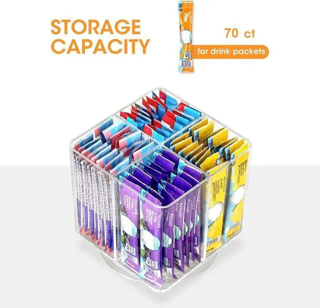 Alt view image 7 of 7 - AIEVE Drink Packet Organizer, Lazy Susan Organizer for Water Flavor Packets, Drink Mix Rotating Turntable Sugar Packet Holder Container for Pantry Organizers and Storage, Square
