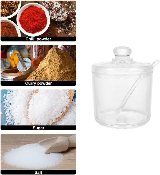 Alt view image 9 of 14 - Acrylic Sugar Bowl with Spoon Clear Condiment Canister for Sugar Salt Chili Powder Curry Kitchen Counter Dining Table Home Restaurant