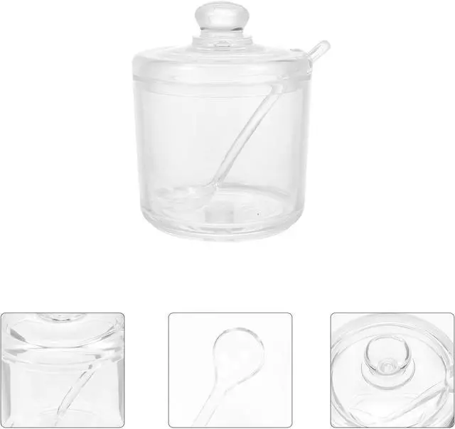 Alt view image 11 of 14 - Acrylic Sugar Bowl with Spoon Clear Condiment Canister for Sugar Salt Chili Powder Curry Kitchen Counter Dining Table Home Restaurant