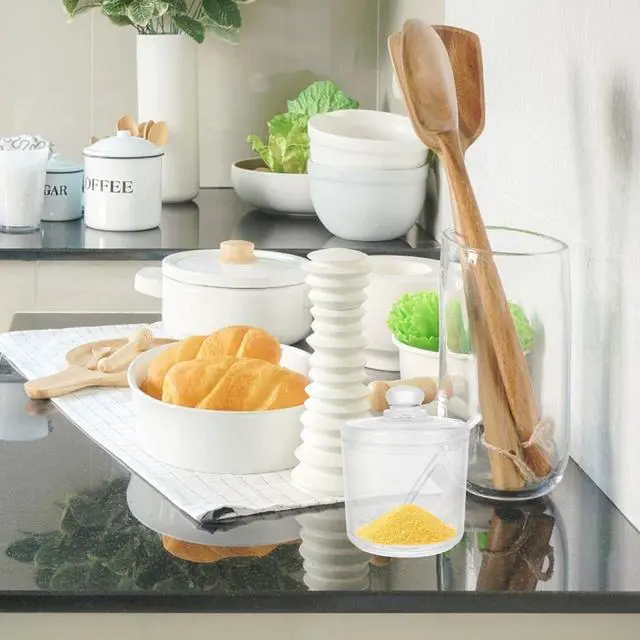 Alt view image 12 of 14 - Acrylic Sugar Bowl with Spoon Clear Condiment Canister for Sugar Salt Chili Powder Curry Kitchen Counter Dining Table Home Restaurant