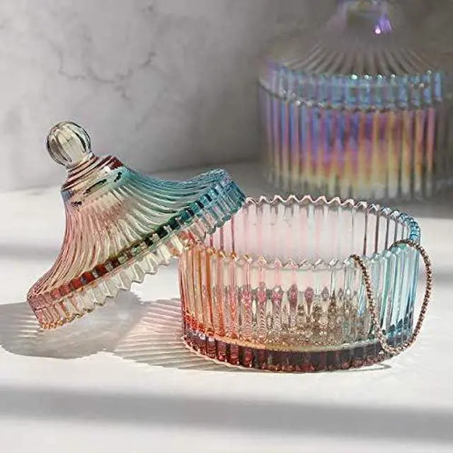 Alt view image 2 of 5 - 10Oz Crystal Glass Candy Dishes Candy Box with Lid Decorative Covered Food Storage Organization Sugar Bowl Cookie Jar Biscuit Jar Seasoning Jar for Home Kitchen