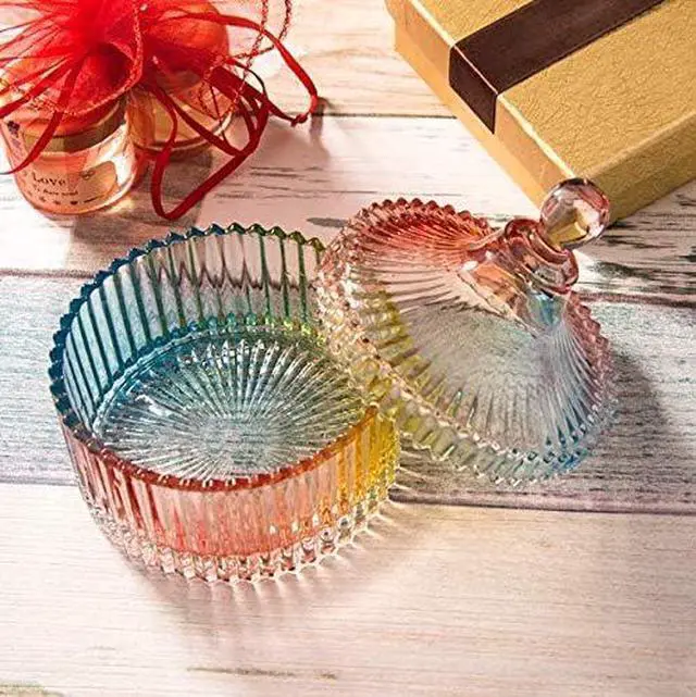 Alt view image 3 of 5 - 10Oz Crystal Glass Candy Dishes Candy Box with Lid Decorative Covered Food Storage Organization Sugar Bowl Cookie Jar Biscuit Jar Seasoning Jar for Home Kitchen