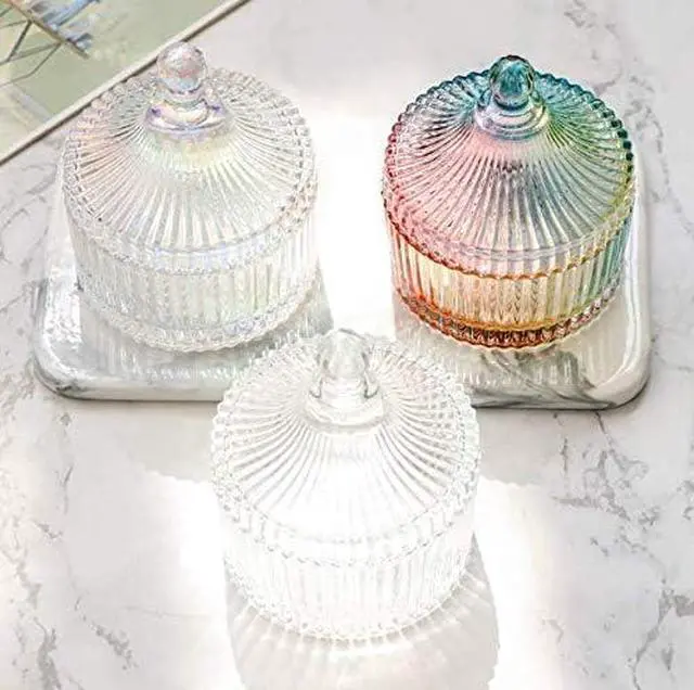 Alt view image 5 of 5 - 10Oz Crystal Glass Candy Dishes Candy Box with Lid Decorative Covered Food Storage Organization Sugar Bowl Cookie Jar Biscuit Jar Seasoning Jar for Home Kitchen