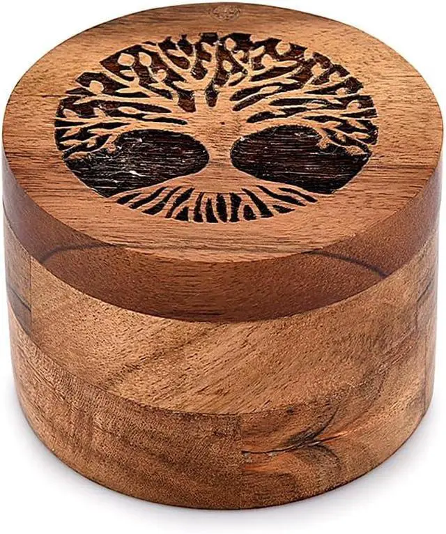 Alt view image 2 of 4 - EDHAS Acacia Wood Spice Cellars Box with Lid for Kitchen, Countertop, Round Storage Box for Spices (3.5" x 3.5" x 2.5")
