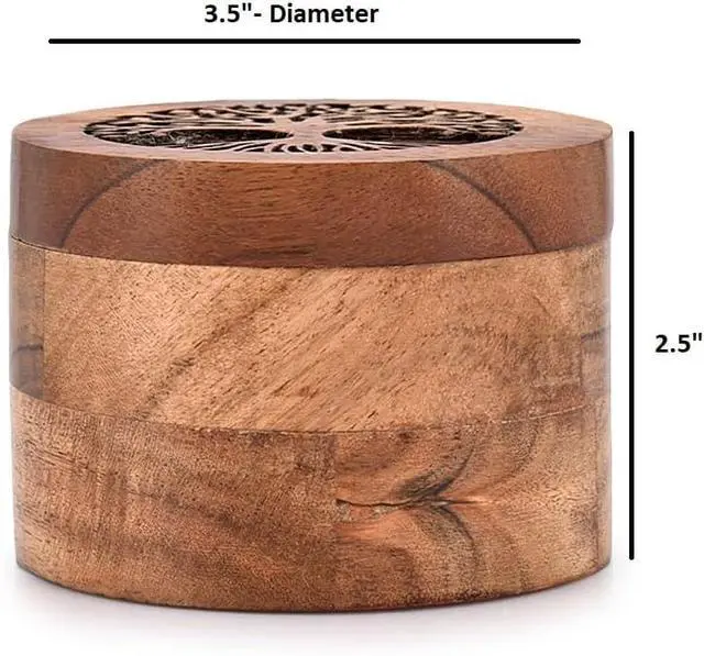 Alt view image 4 of 4 - EDHAS Acacia Wood Spice Cellars Box with Lid for Kitchen, Countertop, Round Storage Box for Spices (3.5" x 3.5" x 2.5")