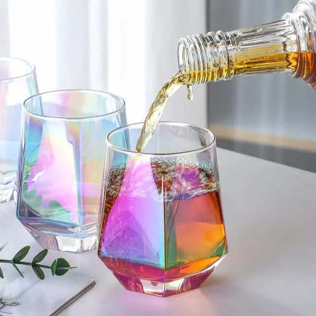 Alt view image 5 of 6 - Wine Glasses Set of 2, Diamond Stemless Wine Glasses - Iridescent Glassware