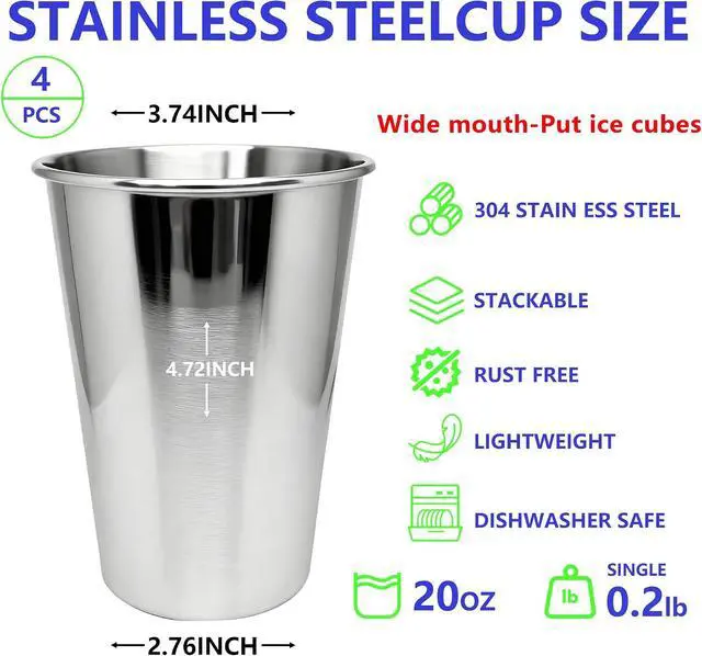 Alt view image 3 of 7 - 20 oz 4PCS Stainless Steel Pint Cups,Reusable Metal Cups,Drinking