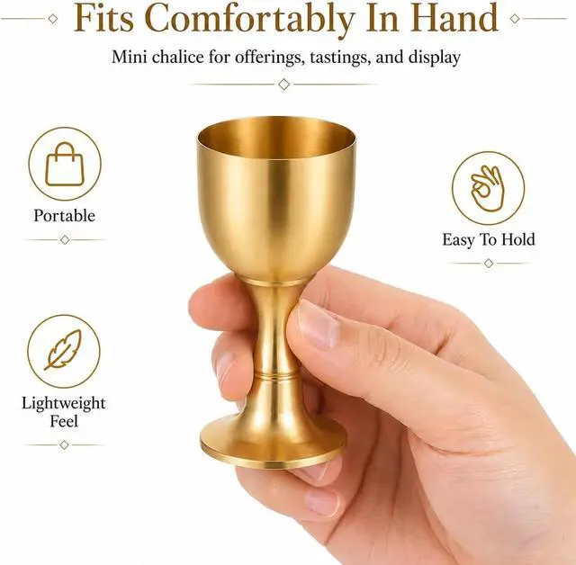 Alt view image 6 of 7 - VOSAREA Mini Chalice Goblet Vintage Metal Shot Glasses Gold Communion Cup Brass Altar Wine Glasses Buddha Water Offering Bowl for Church Ritual Cocktail Holy Water