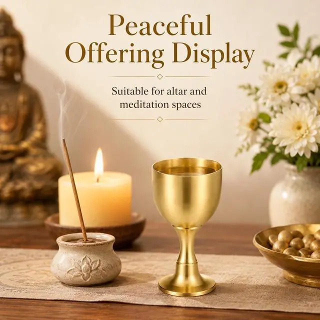 Alt view image 5 of 7 - VOSAREA Mini Chalice Goblet Vintage Metal Shot Glasses Gold Communion Cup Brass Altar Wine Glasses Buddha Water Offering Bowl for Church Ritual Cocktail Holy Water
