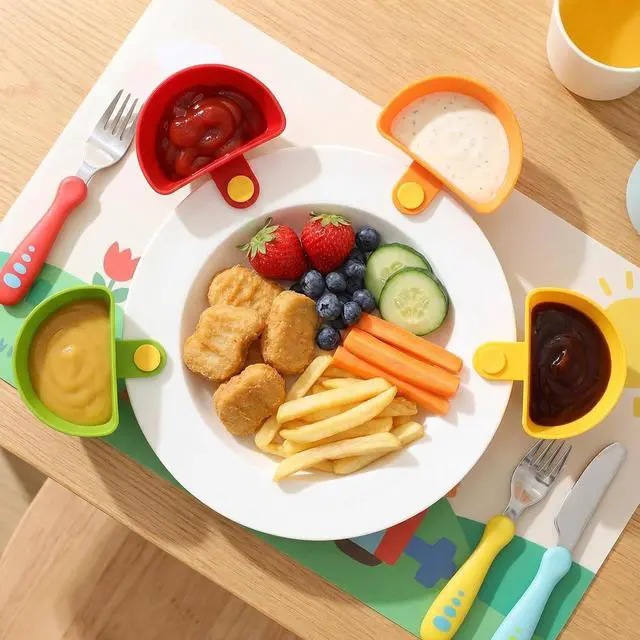 Alt view image 4 of 7 - 8-piece Dip Clip for Bowls Plates | French fries and dipping sauce service set | For ketchup, spices, salt, sugar, salad dressing, spices | Colorful sandwich dipping sauce bowls for portion control