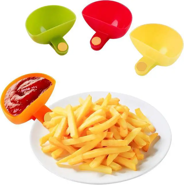 Alt view image 6 of 7 - 8-piece Dip Clip for Bowls Plates | French fries and dipping sauce service set | For ketchup, spices, salt, sugar, salad dressing, spices | Colorful sandwich dipping sauce bowls for portion control